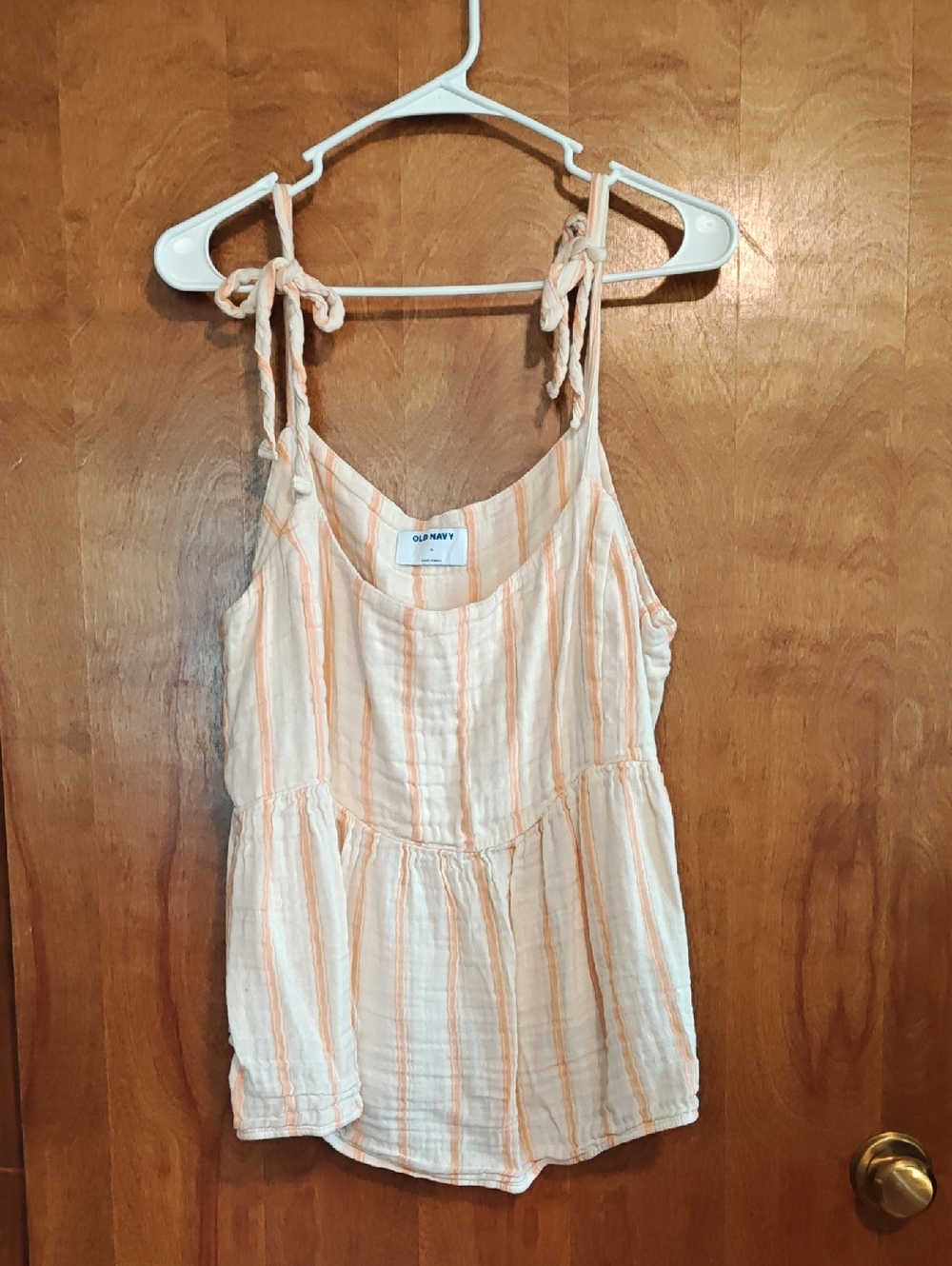 Old Navy Cream and Peach Striped Tie-Shoulder Tank